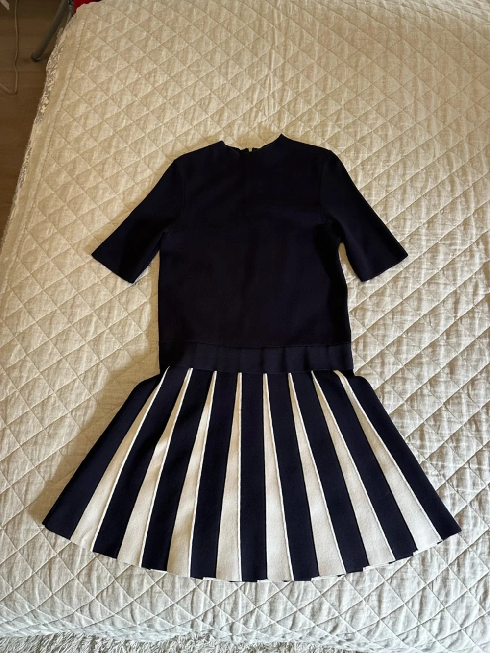Ted Baker Navy and White Pleated Hem Dress - Picture 4 of 6